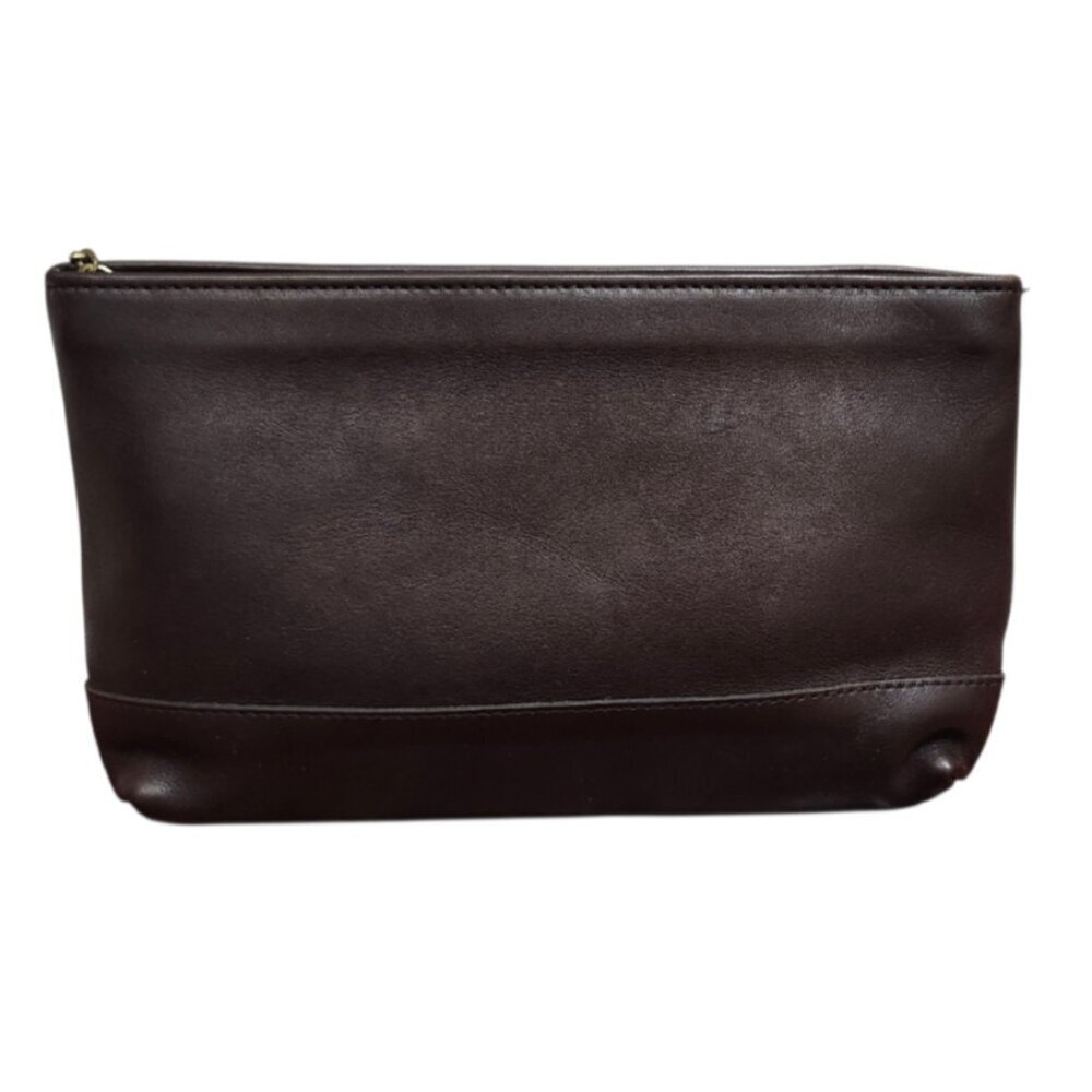Vintage Coach Leather Cosmetic Pouch Brown Zip Clutch USA Made Classic Minimal - Picture 2 of 12